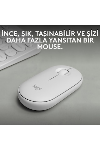 Logitech M350s Pebble 2 Bluetooth Kablosuz Sessiz Kompakt Mouse - Beyaz M350S
