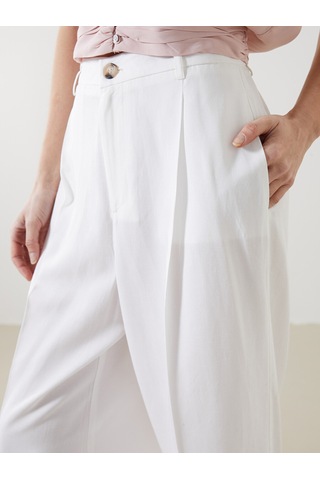 Lcw Vision Beyaz Loose Fit Keten Karışımlı Kadın Pantolon