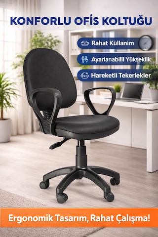 Yenilik Rüzgarı Ofis Sekreter Ögrenci Ders Çalışma Koltugu Siyah