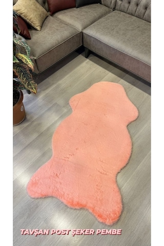 Aries Home Tavşan Tüyü Pembe Yumuşak Makinada Yıkanabilir Kaymaz Ve Toplanmaz Süet Taban Post Halı