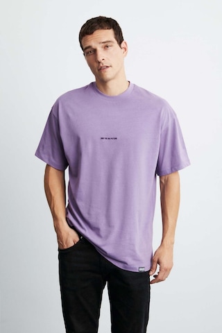 Grimelange Rıver Erkek Oversize Fit Bol Kesim Nakış Işlemeli Basic Örme Mor T-shirt Mor