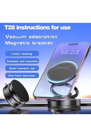 T28 Metalik Magsafe Telefon Tutucu Tüm Yüzeylerle Uyumlu Vakumlu