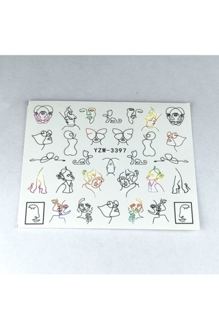 Soyut Kadın Genç Kız Yüz Kedi Sanatsal Tırnak Dövme Vinil Sticker Dövmesi Nail 6x5.5cm