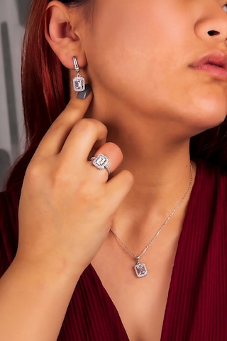 925 Ayar Gümüş Rodyumlu Baget Taşlı Bayan Takı Seti