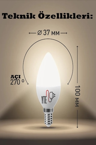 10 Adet Kaliteli Gün Işığı 7w Mum Led Ampul E14 Duy