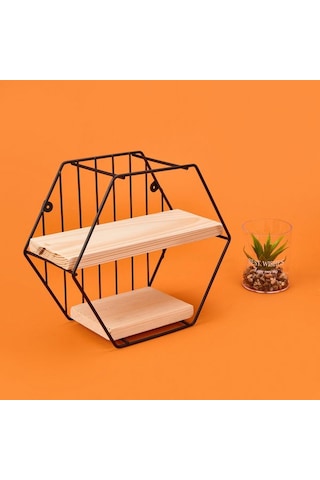 Suntel Dekoratif Altıgen Raf - Siyah - 30 Cm Siyah