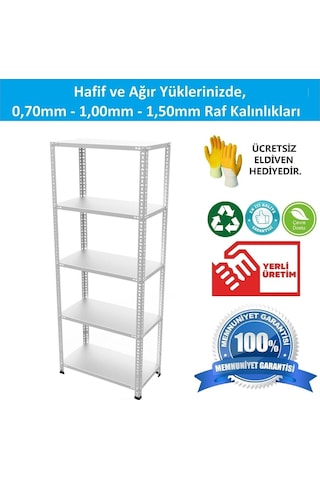 Raf Burada  5 Katlı Galvaniz Çelik Raf - Depo, Arşiv, Kiler, Dosya, Market Rafı-31x60x150 cm- 0.70 mm