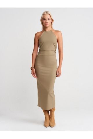 Dilvin 91518 Halter Yaka Midi Elbise-çağla Çağla