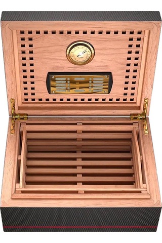 Guevara Karbonfiber Humidor Puro Kutusu Siyah 40s