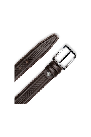 Mft Leather Hakiki Deri Kare Desen İşlemeli Klasik Tokalı Erkek Kemer , 3,5 Cm, Kahve 9050 Kahve