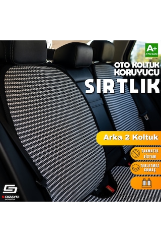 Oto Arka Koltuk Sırt Koruyucu Kılıf Çizgili Füme Beyaz Universal 2 Parça A+ Kalite