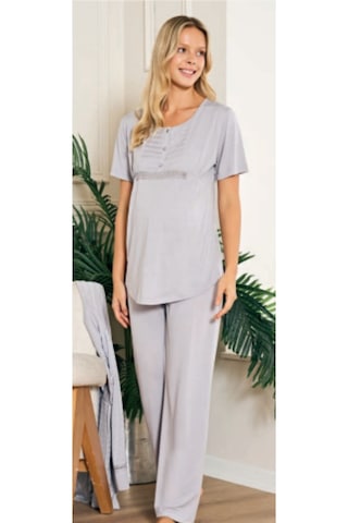 Feyza 5200 Sabahlıklı 3 Lü Hamile Lohusa Pijama Takımı Gri