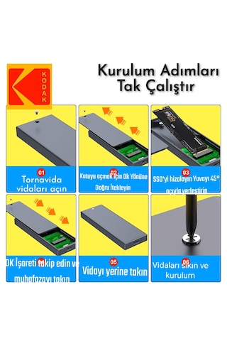 Kodak E010 Pro M2 Nvme+sata Muhafazası Çift Protokol Ce Lisanslı