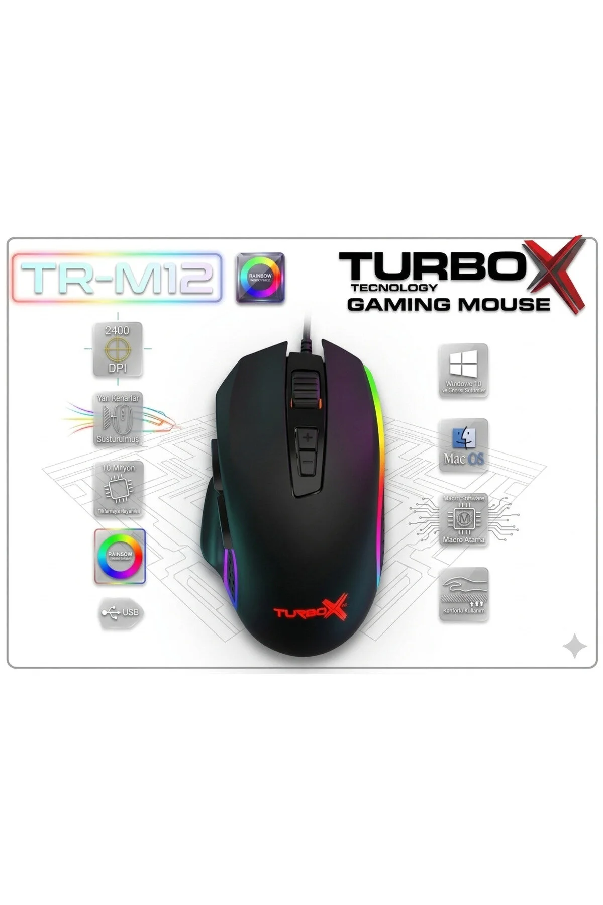 Blastoff Tr-m12 2400dpi Usb Kablolu Siyah Gaming Optik Mouse Aydınlatmalı