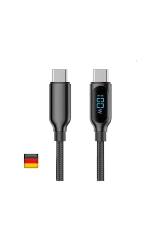 Woyax by Deji Dijital Göstergeli 1.2M PD 100W Type-C to Type-C Örgülü Hızlı Şarj ve Data Kablosu – Siyah