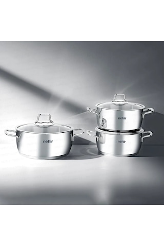 Nehir Silver Klasik 6 Parça Çelik Derin Tencere Seti