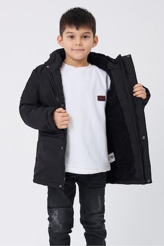 Spor Erkek Çocuk Kürklü Su Ve Rüzgar Geçirmez Kapüşonlu 3 Cep Kışlık Mont & Kaban & Parka-214 Siyah