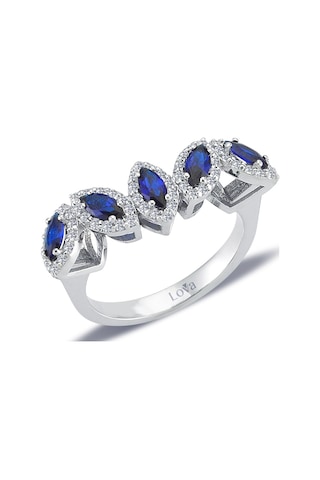 Lova Pırlantalı Markiz Safir Beş Taşlı Yüzük - 1020289