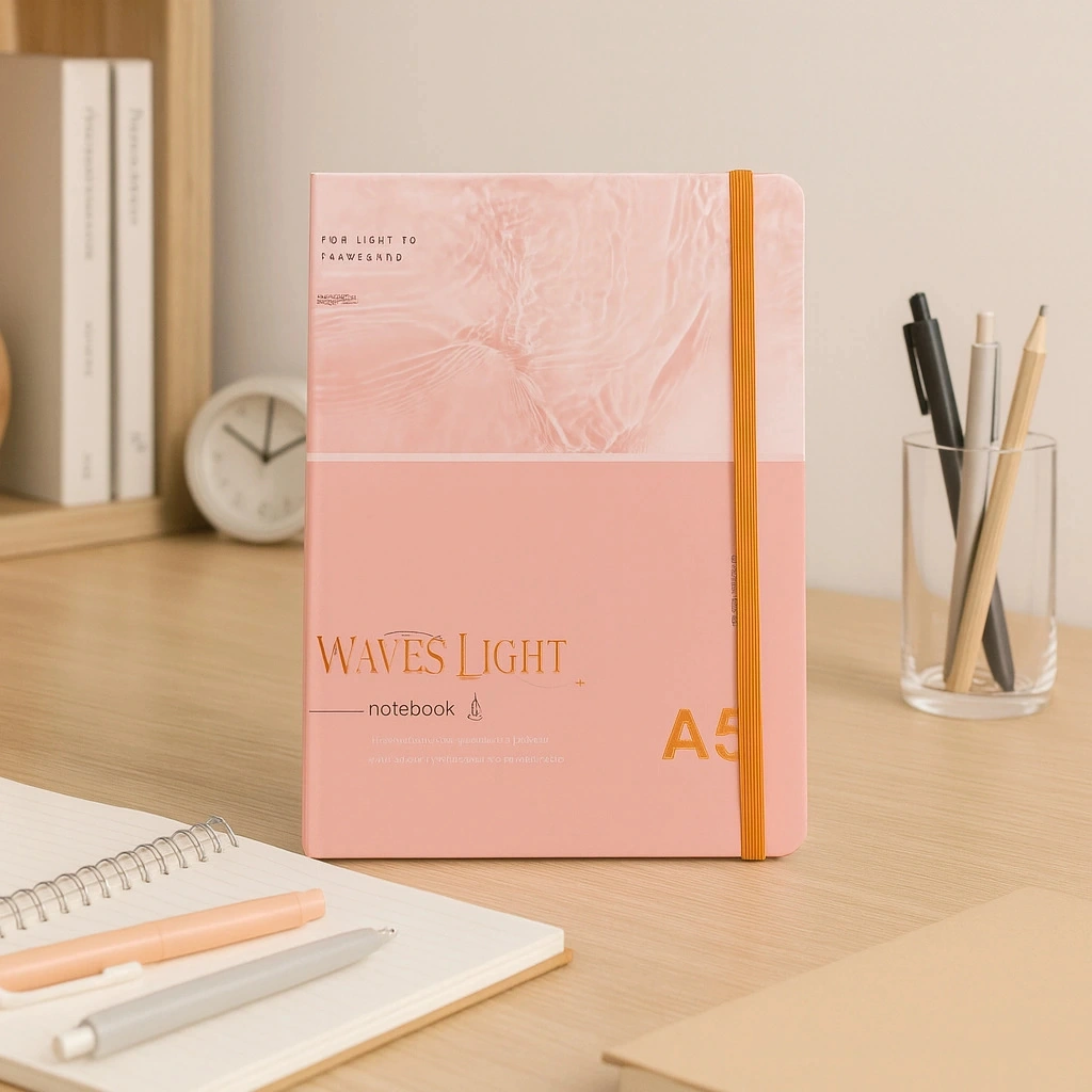 2 Adet Çizgili Defter Ajanda - Uçlu Kalem Hediyeli Waves Light A5-a6 Pembe