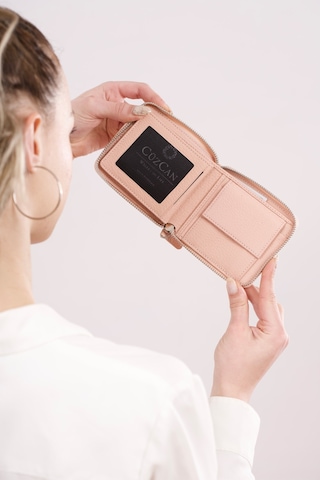 Unisex Pudra Miami Yatay Fermuarlı Bozuk Para Hazneli Gerçek- Hakiki Deri Cüzdan Pudra