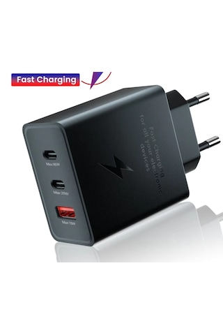 Type C & Type A Hizli Sarj Aleti Uclu 2xtype C- Usb 65w 25w 15w