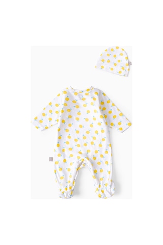 Boumini Bebek Patikli Tulum Şapka Set Limonlar-sarı Sarı