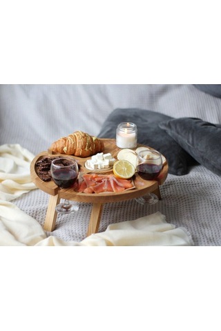 Ahşap Şarap Kadeh Dekoratif 4 Kişilik Servis Sunum Tepsisi Ahşap