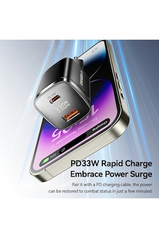 Ebitda Essager 33w Hızlı Şarj Dijital Ekran Usb A + Tip C Çift Bağlantı Noktalı Gan Seyahat Şarj Cihazı Beyaz