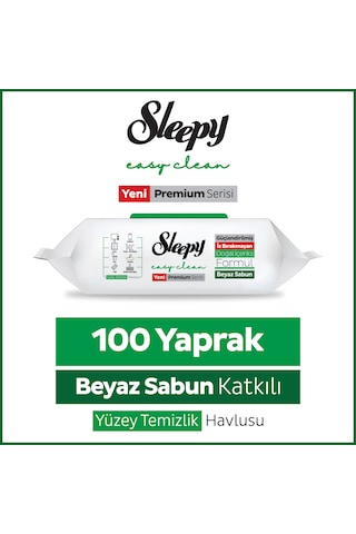Sleepy Easy Clean Premium Beyaz Sabun Katkılı Yüzey Temizlik Havlusu Mendili 100 Yaprak