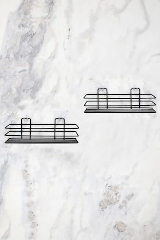 Banyo Düzenleyici Banyo Rafı Sabunluk 2 Li Set Yapışkanlı Duş Rafı Organizer - Mat Siyah Genel