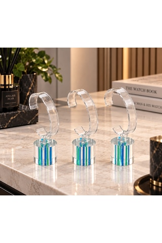 Saat Standı 3'lü Set Lazer Model Oval Mavi & Yeşil Pleksi