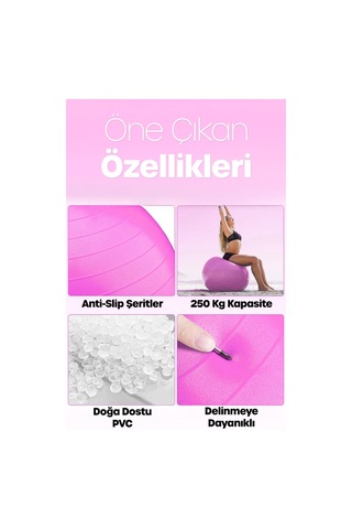 65 Cm Pilates Topu Ve Pompa Seti 155-170 Cm Boy İçin Uygun Dayanıklı Anti-slip Pembe