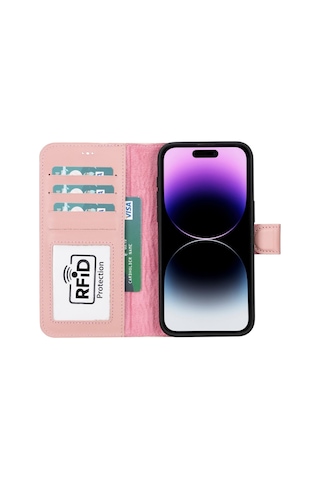 Apple Uyumlu iPhone 15 Pro Max Deri Cüzdanlı Kılıf Mwwn Nu2 Pembe