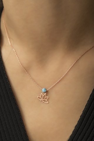 Papatya Silver Rose Altın Kaplama Nazar Boncuklu Lotus Çiçeği Gümüş Kolye