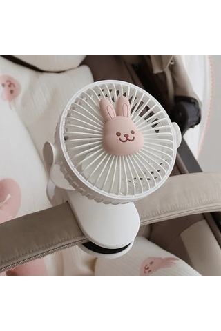 Novahub Kore Arabası Klips Fanı, Sevimli Ayı Tavşan, 11.5x12.7x16.5cm, 4000-6000mah, 3-6h, 3 Yönlü Rüzgar, Çevik, 3-6 Yaş, Usb 01