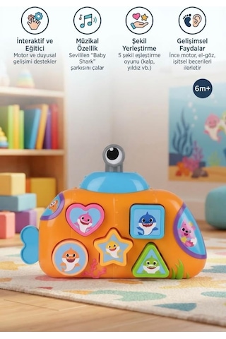 Baby Shark Melodili Şekil Yerleştirme Müzikli İşitsl Beceri Destekleyen Eğitici Bul Tak Oyuncak
