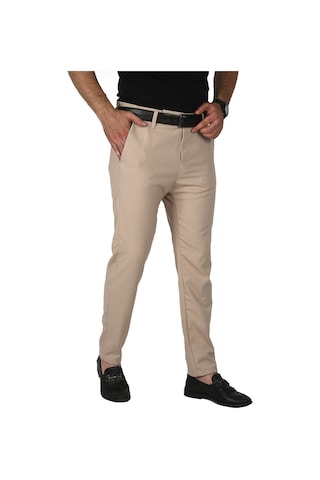 Deepsea Erkek Bej İtalyan Kesim Tüylenmez Likralı Spor Pantolon Esnek Kumaş Bilek Boy Boru Paça Klasik Pantolon 2502005 Bej