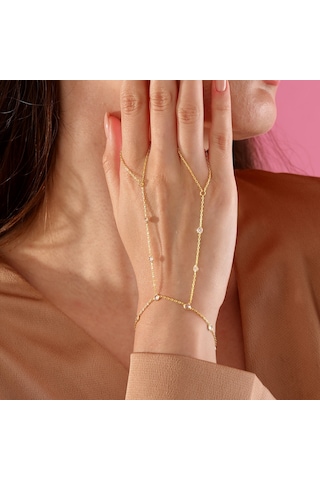 925 Ayar Gümüş Yuvarlak Zirkon Taşlı 2 Parmağa Takılabilen Şahmeran Altın