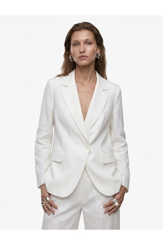 Koton Keten Karışımlı Uzun Kollu Düğmeli Cepli Kruvaze Blazer Ceket Beyaz 6sak50089pw