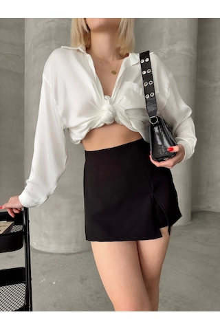 Tek Yırtmajlı Şort Etek Siyah