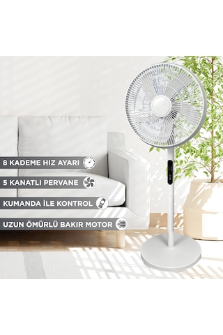 Ayaklı Vantilatör Kumandalı 16 İnç 90 Derece Salınımlı 8 Kademe Hız Ayarlı