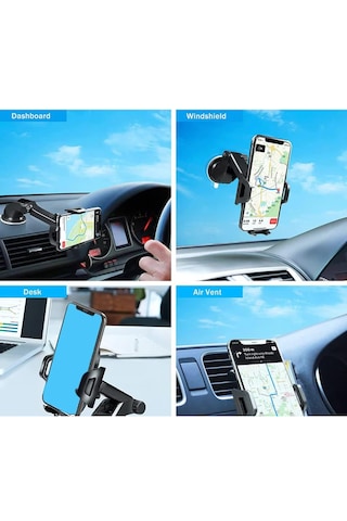 Vantuzlu Uzayan Araç Telefon Tutucu - Teleskopik Kol, 360 Döner