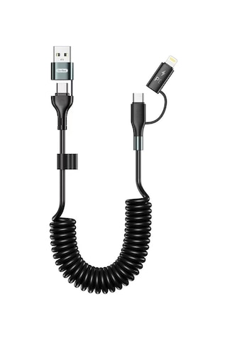 Go-Des GD-UC805 4in1 60W  1.8 M Type-C+USB-A To Type-C+Lightning Sarmal PD Şarj ve Data Kablosu Siyah