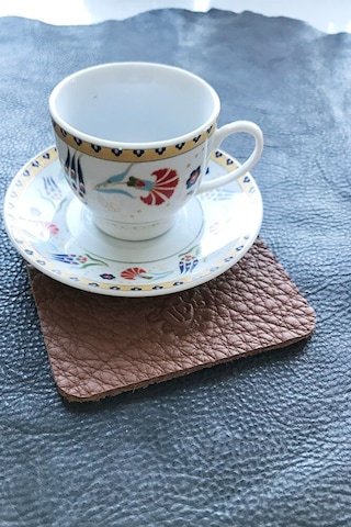 Coaster Kare Bardak Altlığı Hakiki Deri Kahverengi 1 Adet Çok Renkli