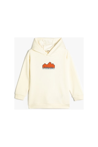 Koton Çocuk Uzun Kollu Kapşonlu Sweatshirt Baskı Detaylı Ekru