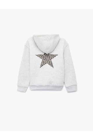 Koton Uzun Kollu Yıldız Detaylı Kanguru Cepli Kapşonlu Sweatshirt Kar Melanj 6wkg10557ak Gri Melanj