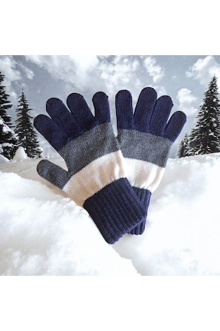 Garson Beden Erkek Çocuk Eldiven Lacivert Beyaz - 8-12 Yaş Lacivert