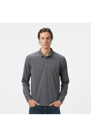 Nautica Erkek Gri Classic Fit Uzun Kollu Polo Yaka T-shirt Düz K57042t Gri