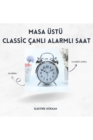 Masa Üstü Classıc Çanlı Alarmlı Gümüş Saat