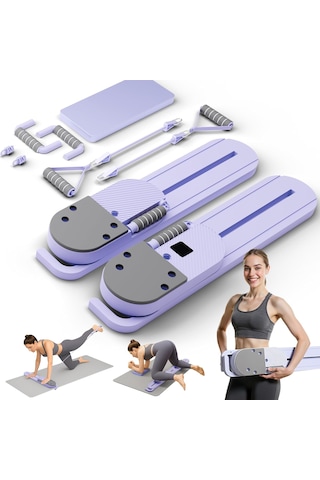 Fonksiyonlu Hareketli Pilates & Mekik Tahtası - Raylı Sistemli Tüm Vücut Kondisyon İstasyonu Mor